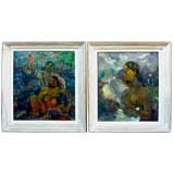 A pair of 1940's Tahitian oil on canvases in the style of Gaugin