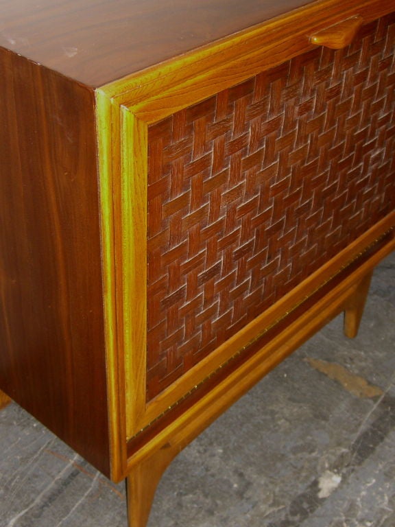 American Beautiful pair of Lane Basket weave front cabinets from the 50's