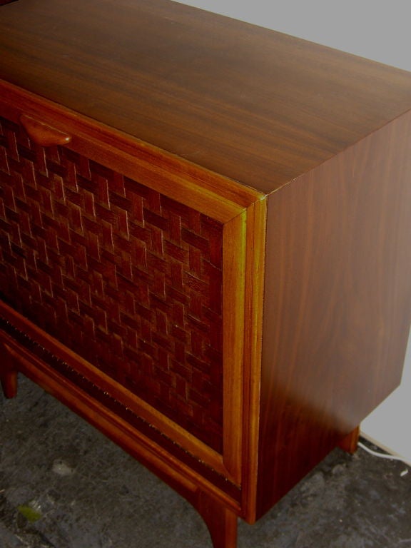 Mahogany Beautiful pair of Lane Basket weave front cabinets from the 50's