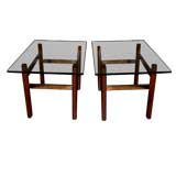 Pair of 1970's Rosewood & Chrome glass topped end / sofa tables