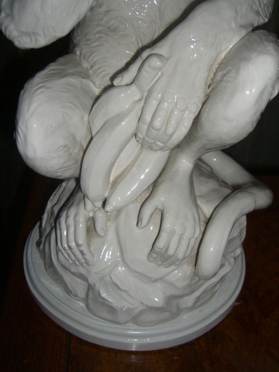 Italian Great pair of large Tin Glazed Majolica Monkeys
