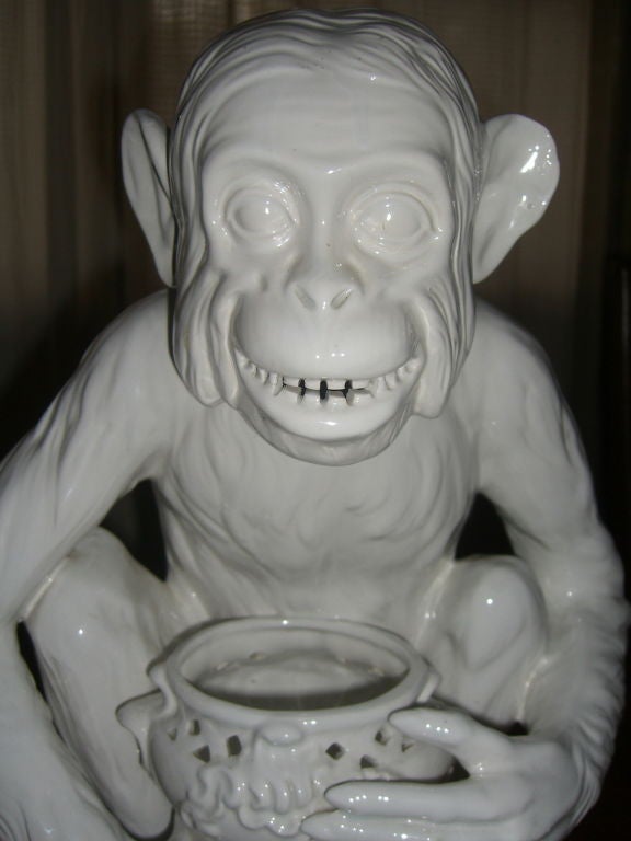 Mid-20th Century Great pair of large Tin Glazed Majolica Monkeys