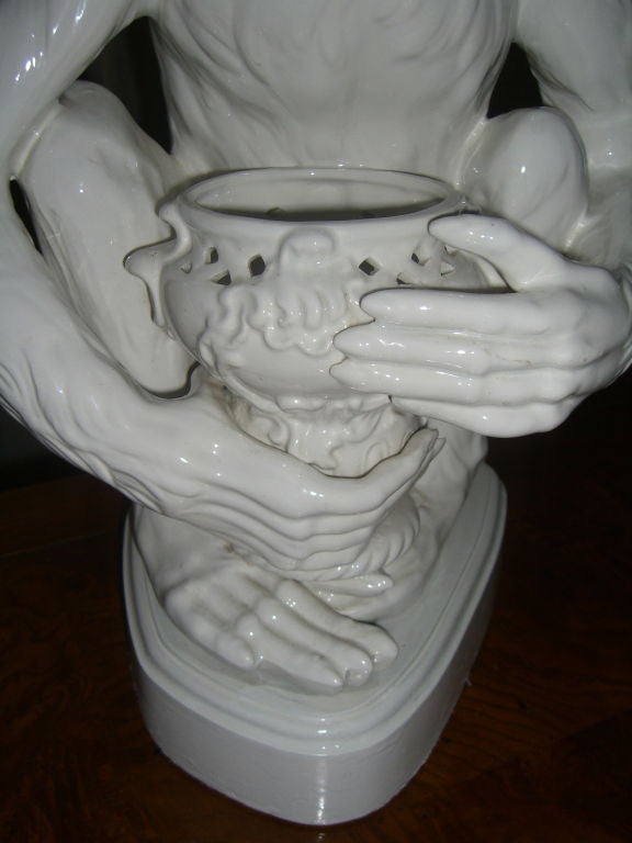 Great pair of large Tin Glazed Majolica Monkeys 1