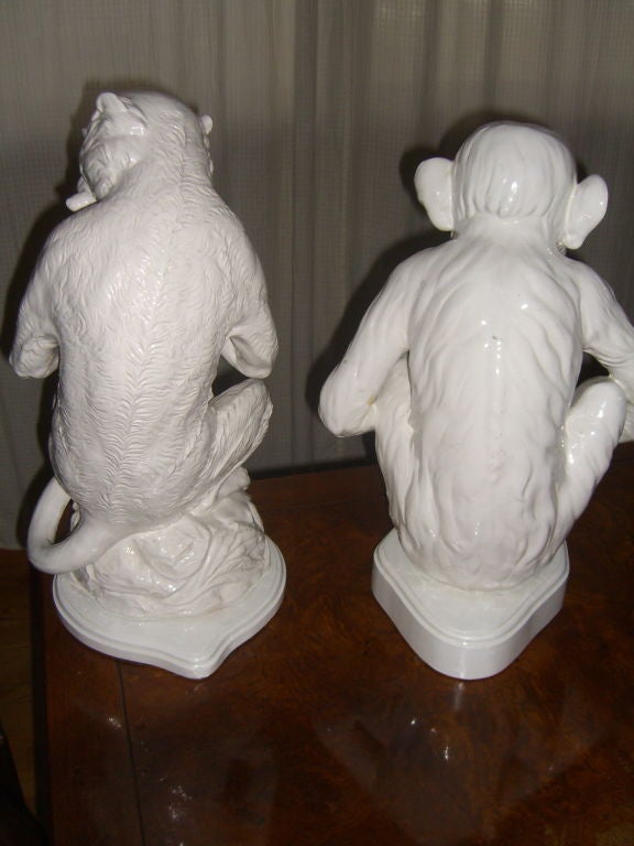 Great pair of large Tin Glazed Majolica Monkeys 2