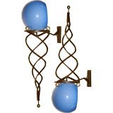 French mid century Iron and Glass sconces