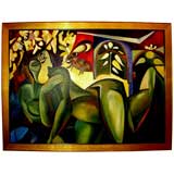 Large Cubist Oil on Canvas Romanian artist gabriella Huluba