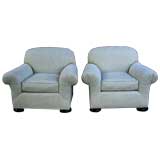 Great oversized pair of Art Deco Club Chairs w/ bun feet