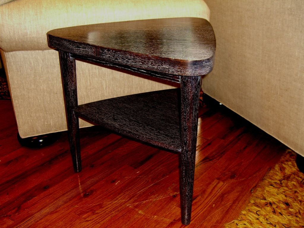 American Pr limed oak 1950s triangular tables in the manner of James Mont