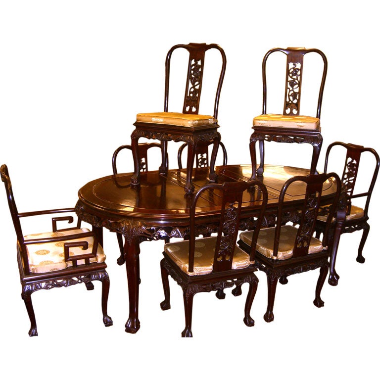 Chinese Huang Huali nicely carved Dining set with eight chairs