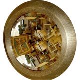 Lacquered Crackled Leather round wall mirror by Karl Springer