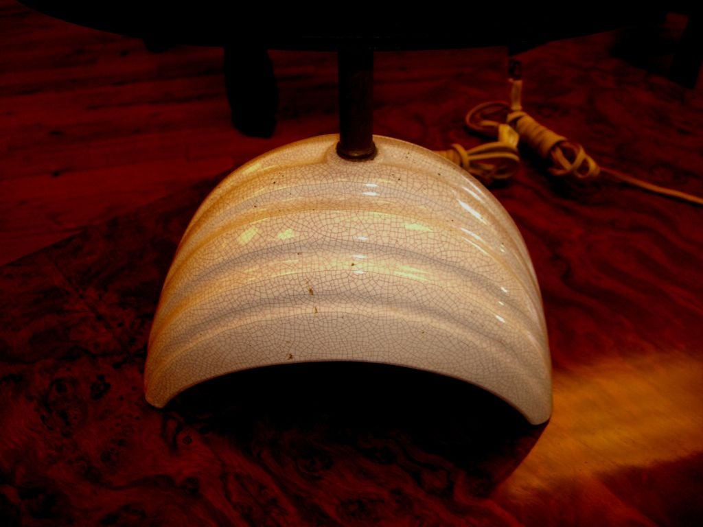 Nice pair of white crackle glazed ribbed lamps attr to J Adnet