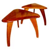 Vintage Triangular inlaid stools attributed to Harvey Probber