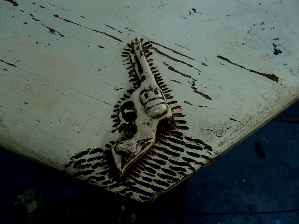Folk art Western Hand Carved Table w/ horse legs guns on top