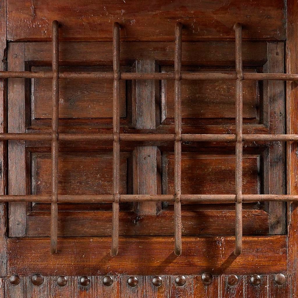 Spanish Portera - 18th C. Antique Portal w/ Clavos, Window & Iron Grille For Sale
