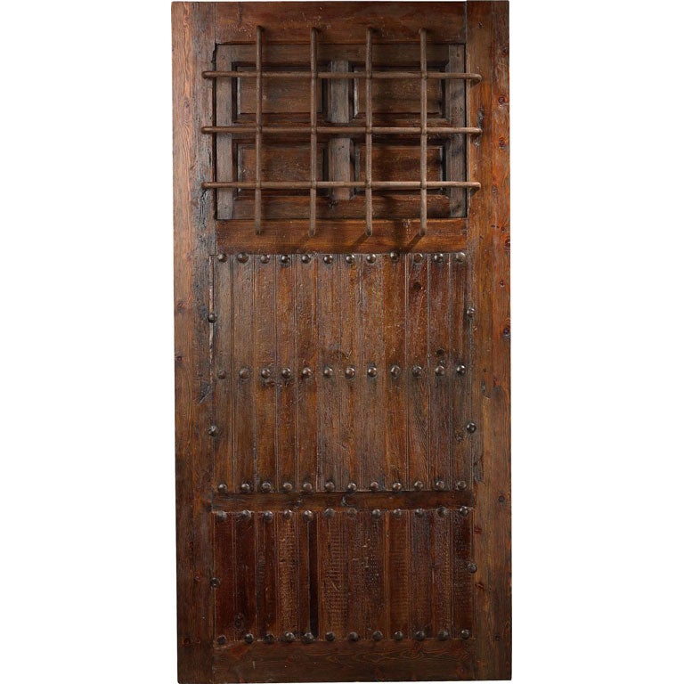 Portera - 18th C. Antique Portal w/ Clavos, Window & Iron Grille For Sale