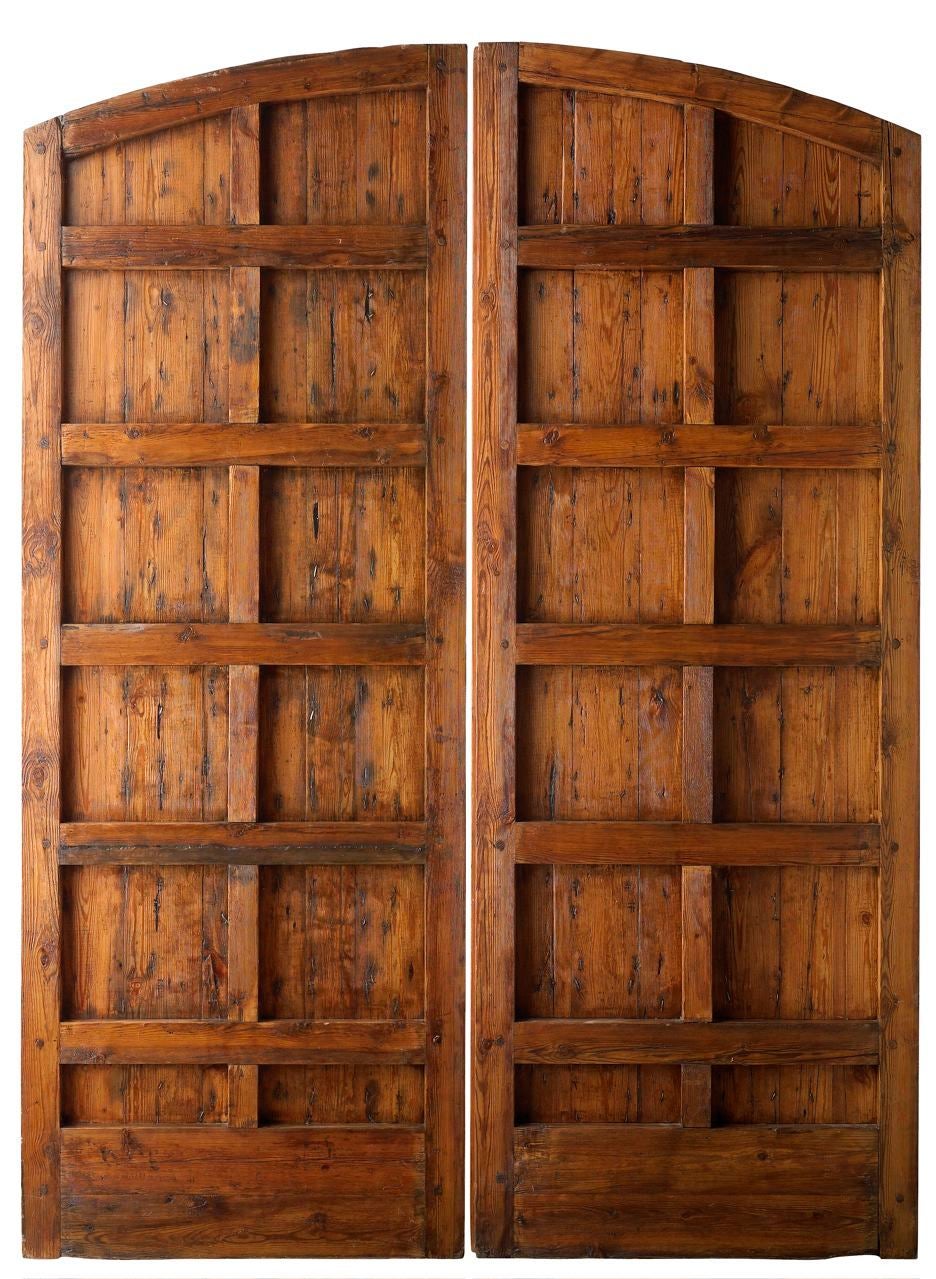 Portera - Pair of 19th Century Arched Doors w/ Scrolled Ironwork