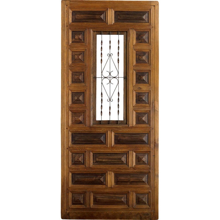 Portera - 18th C. Antique Spanish Paneled Door w/Window/Ironwork For Sale