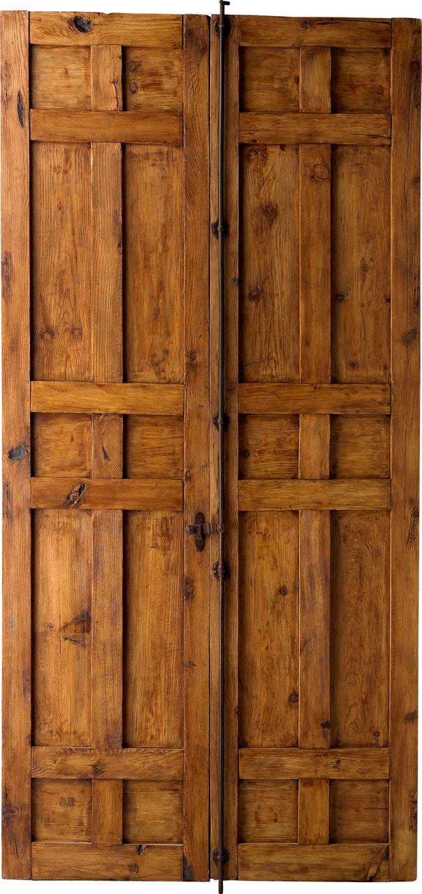 Portera-20thC. Antique Spanish Double Doors w/ Engraved Settings