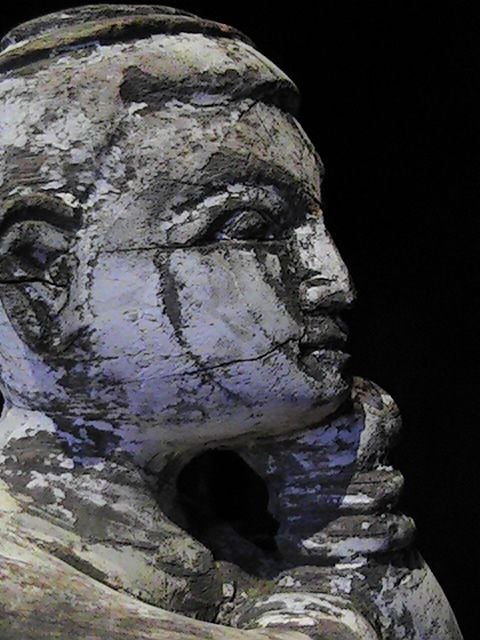 lovely white washed spirit figures, male and female.  sensual and playfull pose, beautiful patina, might become bedside lamps.  tastful touch for a room that needs soul.