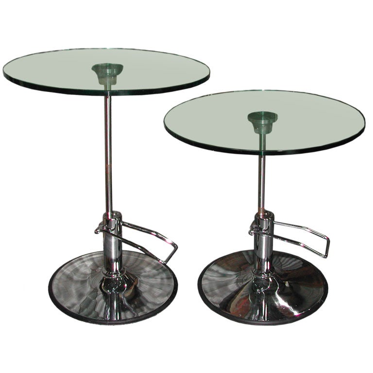 pair (2) of contemporary glass and chrome adjustable tables For Sale at