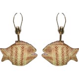 Midcentury Pair of  Pottery  Fish Lamps