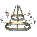 Vintage Tole Hand Painted Twelve Light  Oval Chandelier