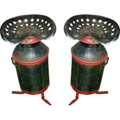 Four Tractor Seats on Milk Cans- Swivel Bar Stools