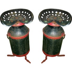 Four Tractor Seats on Milk Cans- Swivel Bar Stools