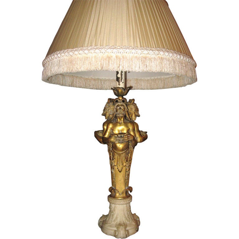 Doré Bronze and Marble Lamp Attributed to Caldwell