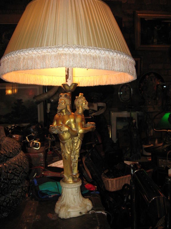 20th Century Doré Bronze and Marble Lamp Attributed to Caldwell For Sale