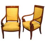 Pair French Neoclassical Fauteuils in Mahogany, c. 1860