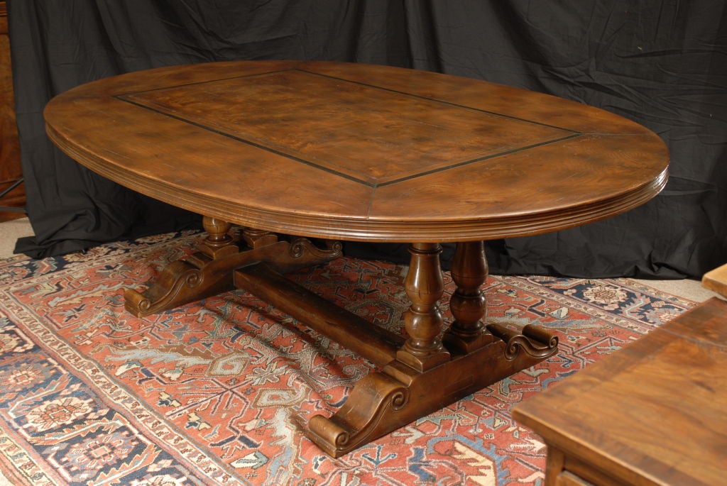 Oval Dining Table in Elm-Wood on Pedestal Base, French