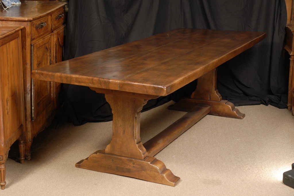 Provencial Trestle Dining Table in Solid Walnut, France 3