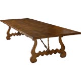 Expansive Dining Table with Lyre Pedestals, in Solid Burled Elm