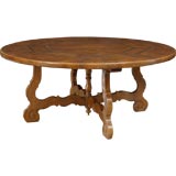Round Dining Table in Solid Burled Elm with Lyre Base & Inlay