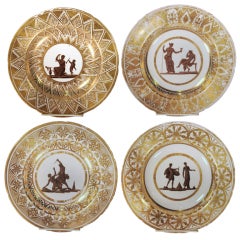 Vintage Set of 4 London-Decorated Neoclassical Soup Plates, c. 1810