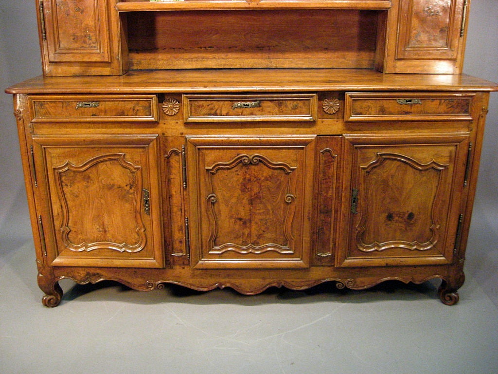 French Louis XV Burled Ash & Fruitwood Vaisellier, Bresse, c. 1750 For Sale