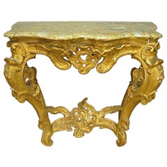 Rococo Gilt-wood Console with Marble Top, Italy c. 1760