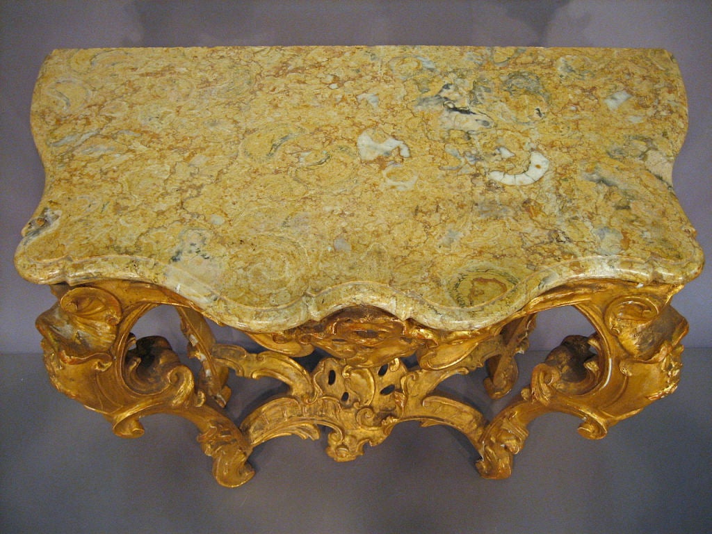 Rococo Gilt-wood Console with Marble Top, Italy c. 1760 In Good Condition For Sale In Atlanta, GA