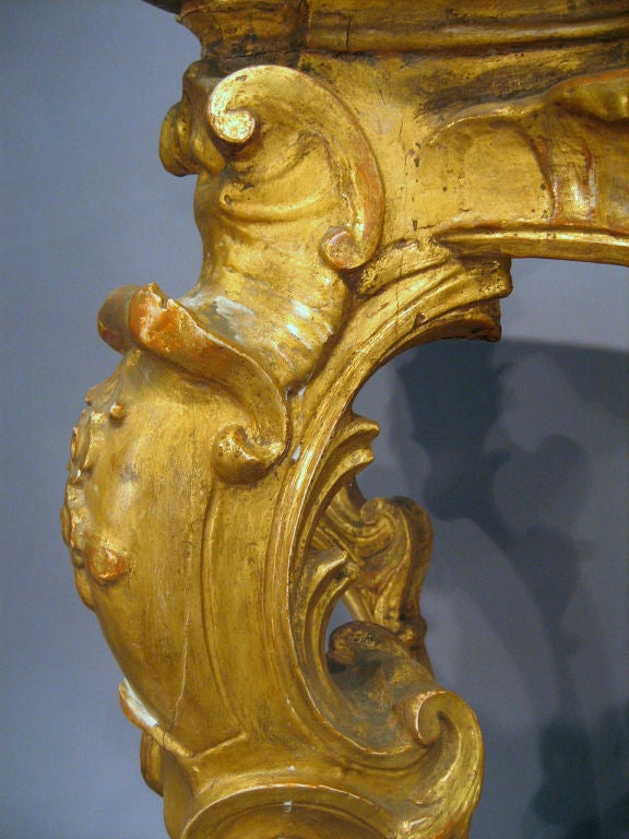 Giltwood Rococo Gilt-wood Console with Marble Top, Italy c. 1760 For Sale