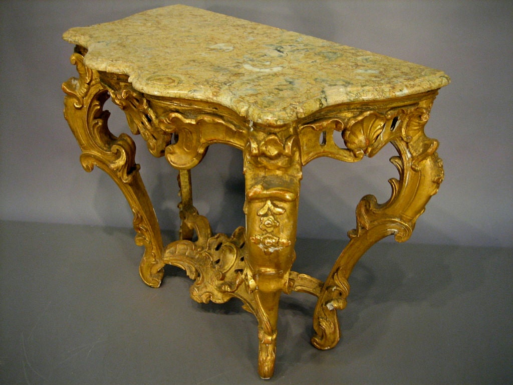 Italian Rococo Gilt-wood Console with Marble Top, Italy c. 1760 For Sale