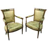 Pair of Directoire Style Painted Fauteuils with, France c. 1890