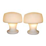 Pair of Italian 60
s White Opaque Glass Table Lamps