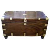 Antique British colonial  brass-decorated camphorwood trunk.