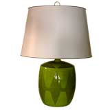 1960s Large Green Ceramic Lamp with shade