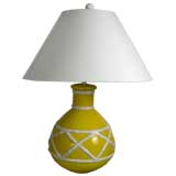 YELLOW AND WHITE CERAMIC FAUX BAMBOO LAMP