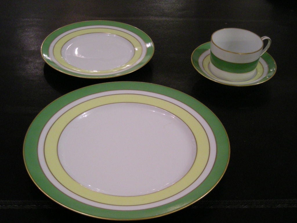 Porcelain Apple Green & Yellow Royal Limoges Dinner service for 10