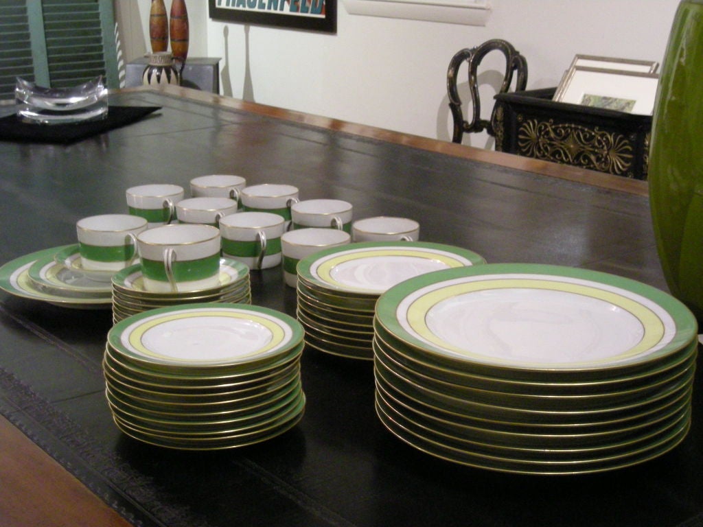 French Apple Green & Yellow Royal Limoges Dinner service for 10