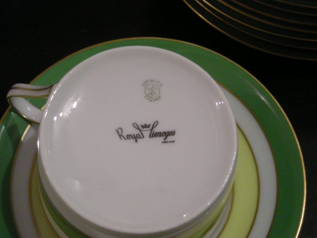 Mid-20th Century Apple Green & Yellow Royal Limoges Dinner service for 10