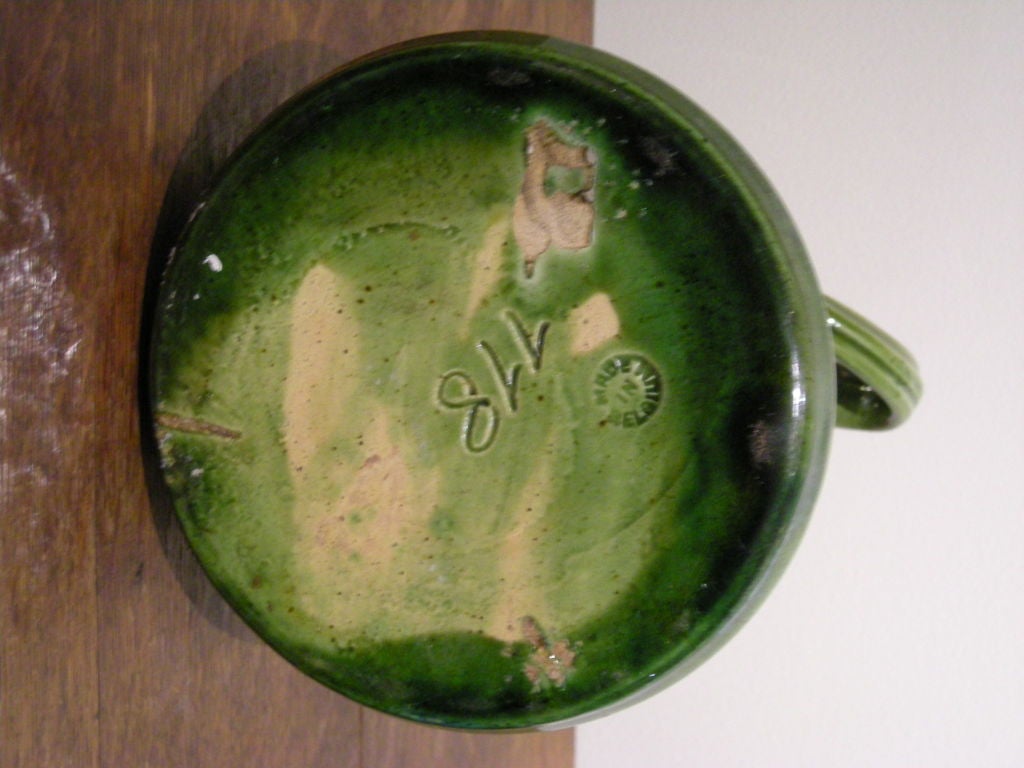 Belgian Art Nouveau Green Glazed  Pottery Vase